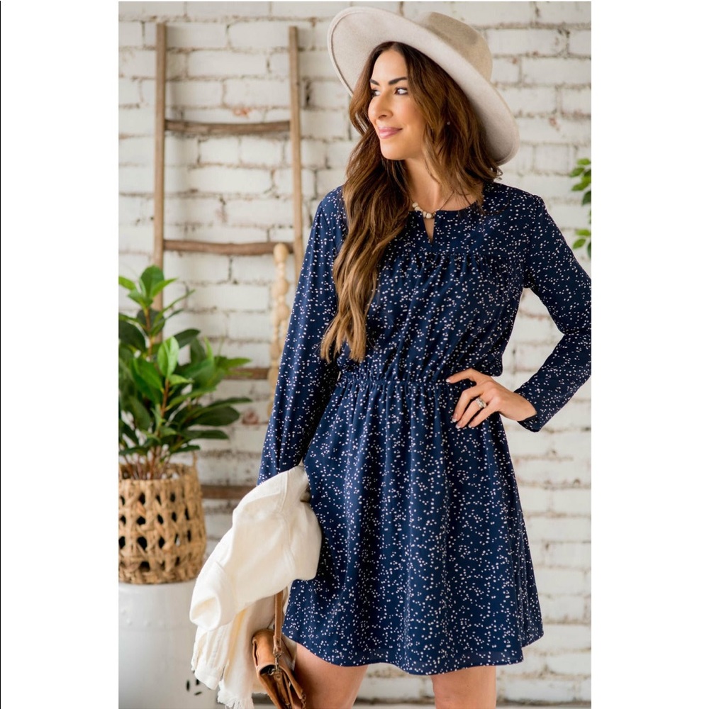 NWT Navy Speckled Long Sleeved Dress